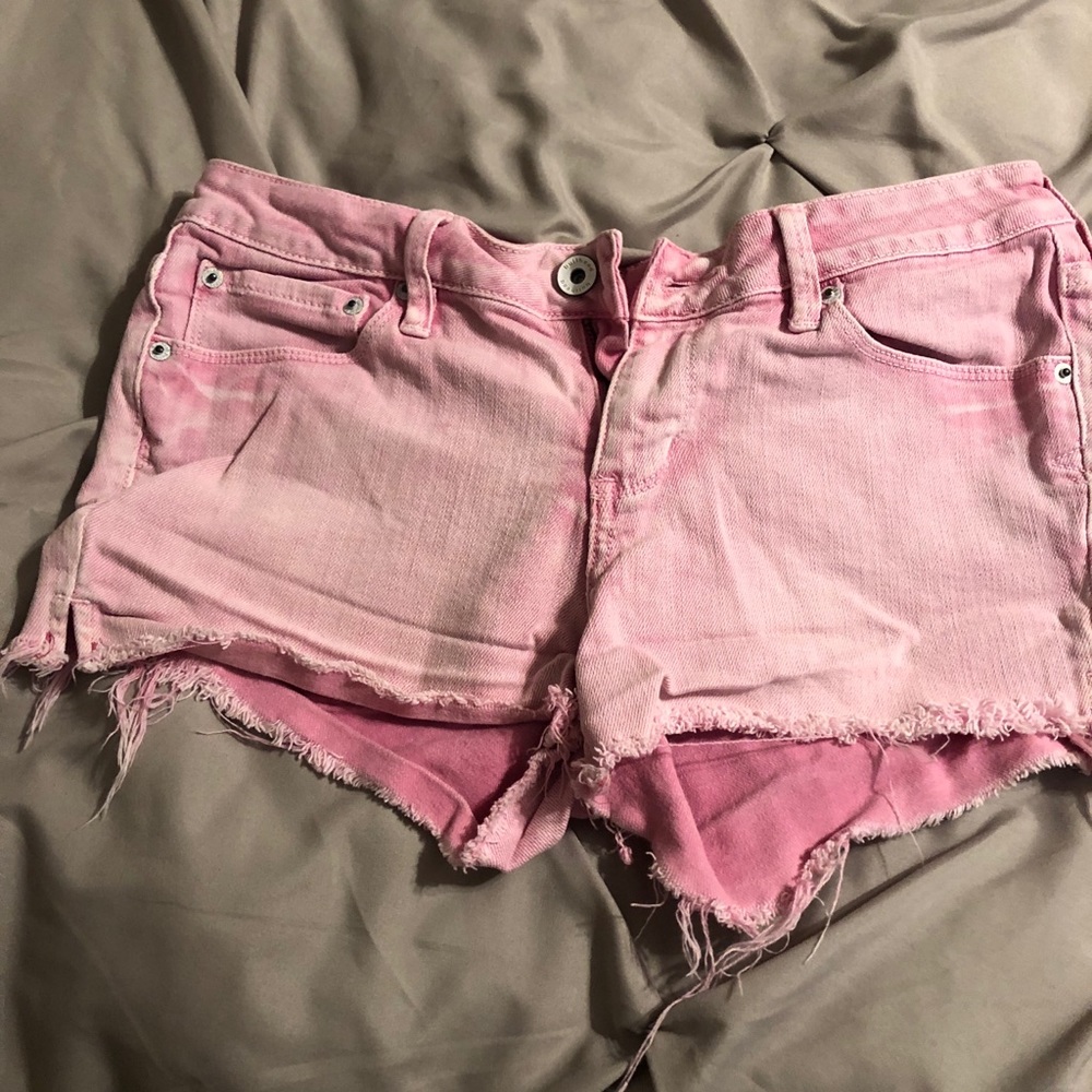 Pink Frayed Hem Denim Shorts - Women's Jean Shorts